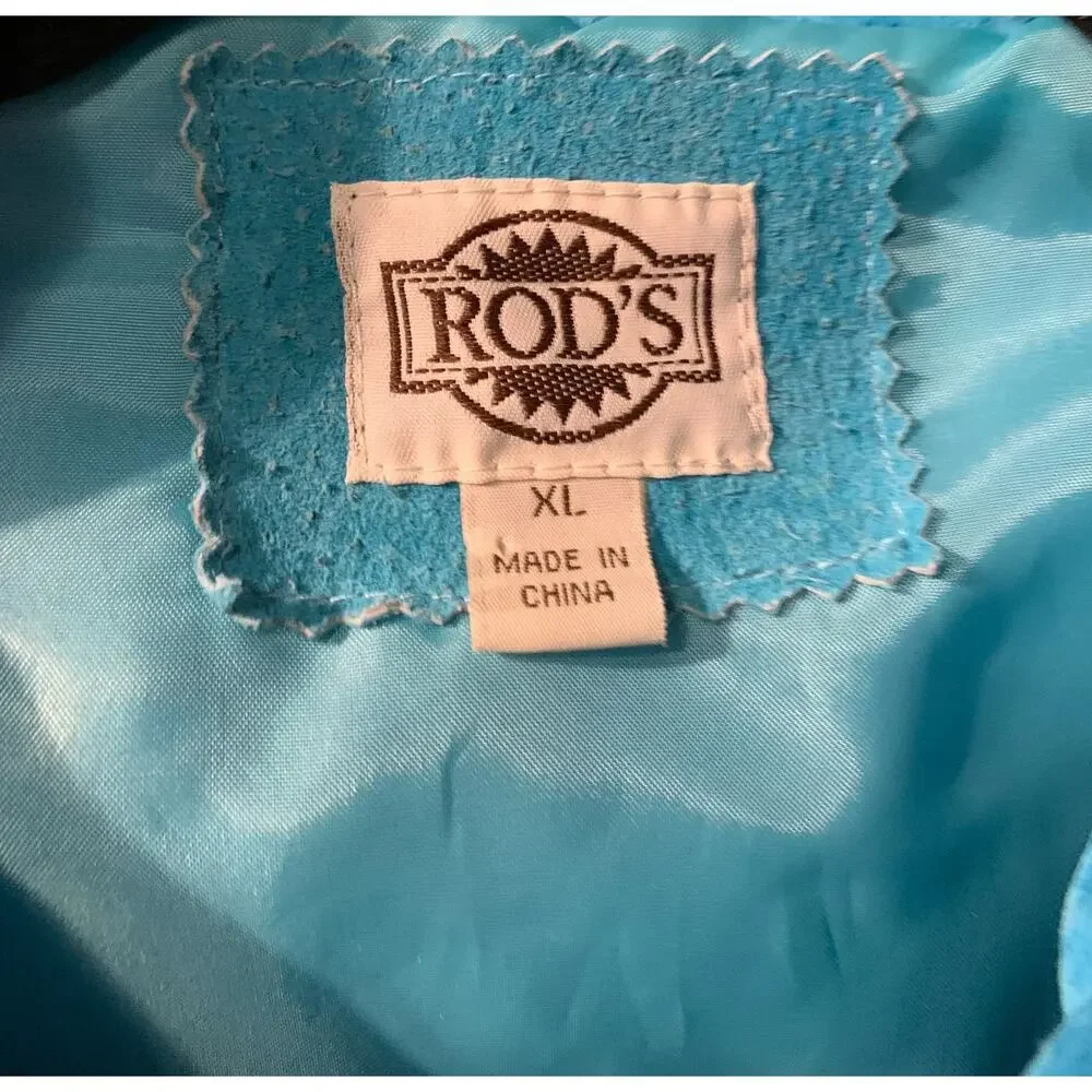 Vintage Rod's Womens Suede Jacket Size XL Turquoise Blue Slim Fit Runs Small